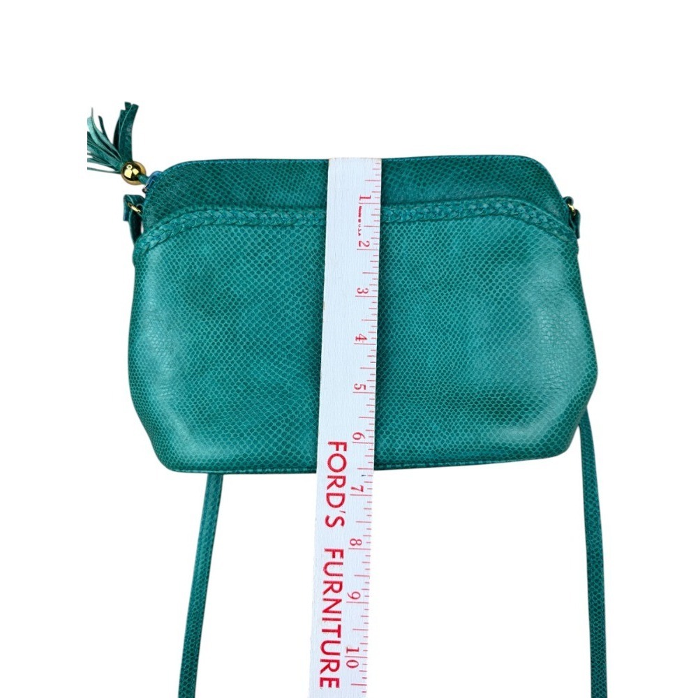 Vintage Ganson Teal Crossbody Bag Pebbled Leather Tassel Zip Made in Hong Kong - Picture 6 of 8